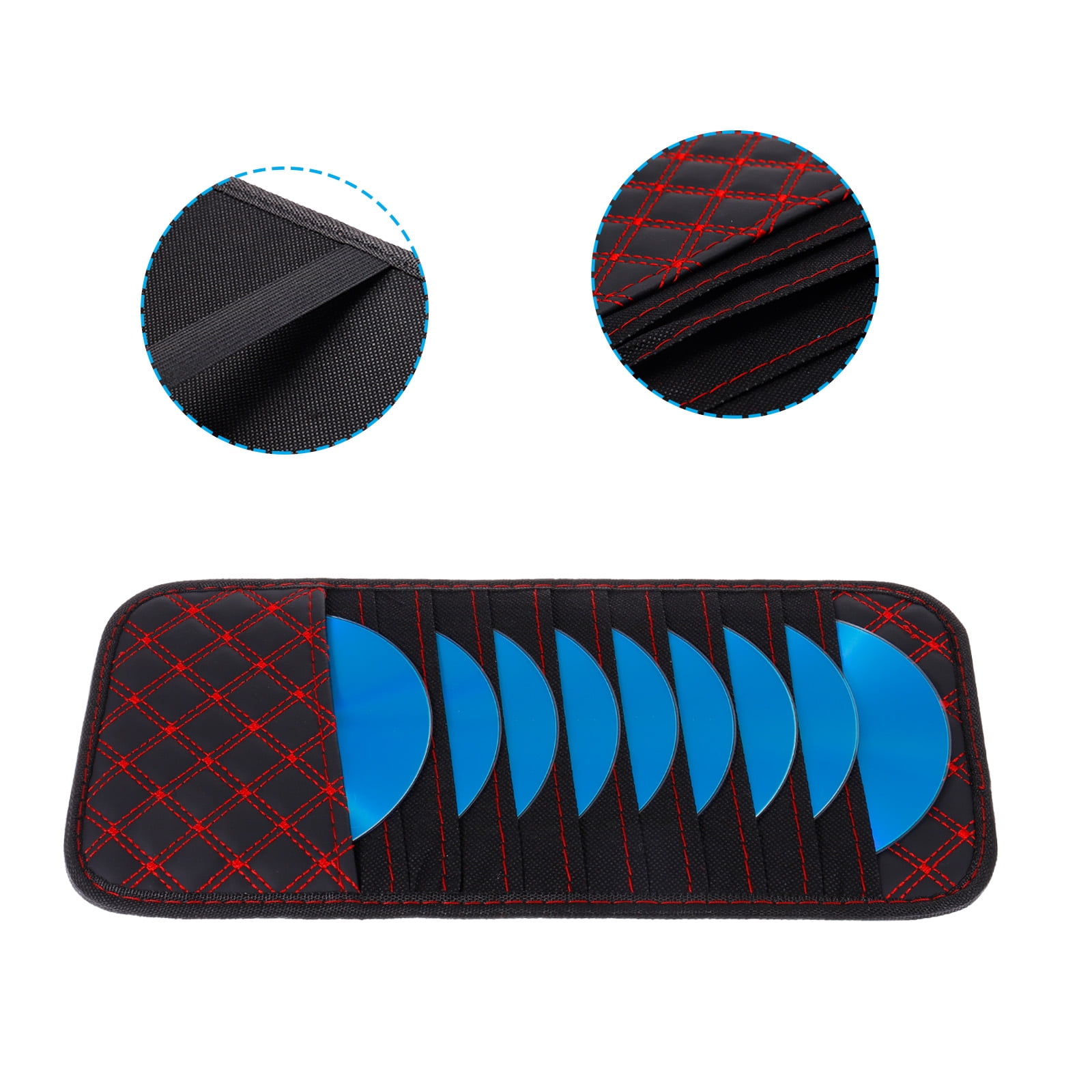 Unique Bargains Visor CD PU Leather Storage Dividers with Strap for Car Visor Black Red
