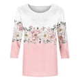 thumbnail image 4 of Craaazy T-Shirts Graphiques pour Femmes Grande Taille Coupe Ample Couleur Unie Col Rond Style Décontracté Manches 3/4 T-shirt à Imprimé Floral pour Usage Quotidien, Vacances, Sorties, 4 of 5