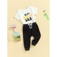 thumbnail image 2 of Suealasg Baby Boy Birthday Clothes 6 12 18 Months Short Sleeve Letter Print Romper +Solid Color Long Pants Newborn Boy Summer 2Pcs Outfits, 2 of 7