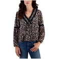 thumbnail image 1 of PLANET HEART Womens Crochet Trimmed Surplice Tiered Baby Doll Blouse, black, Juniors, XL, 1 of 1