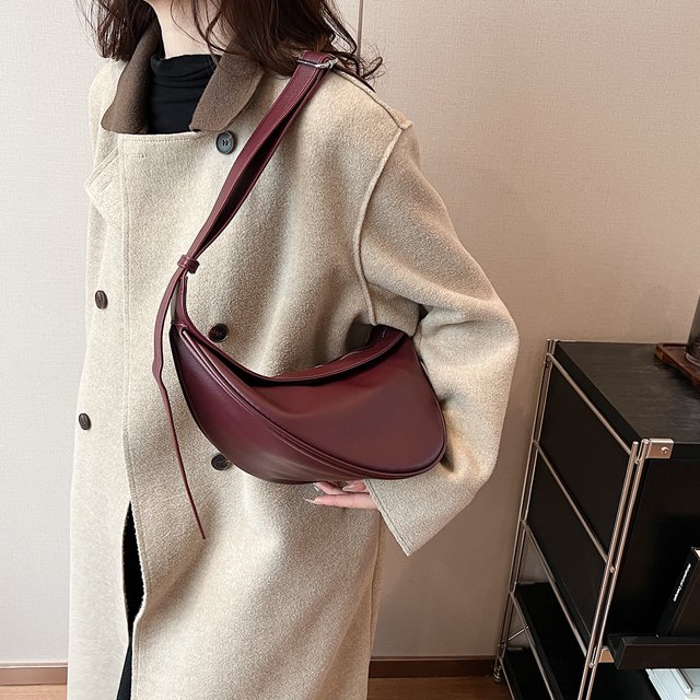 Bolso de hombro con forma de media luna para mujer, de piel sintética, bandolera simple, bolso diario para mujer
