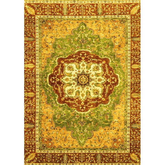 Ahgly Company Machine Washable Indoor Rectangle Abstract Yellow Modern Area Rugs, 2' x 3'