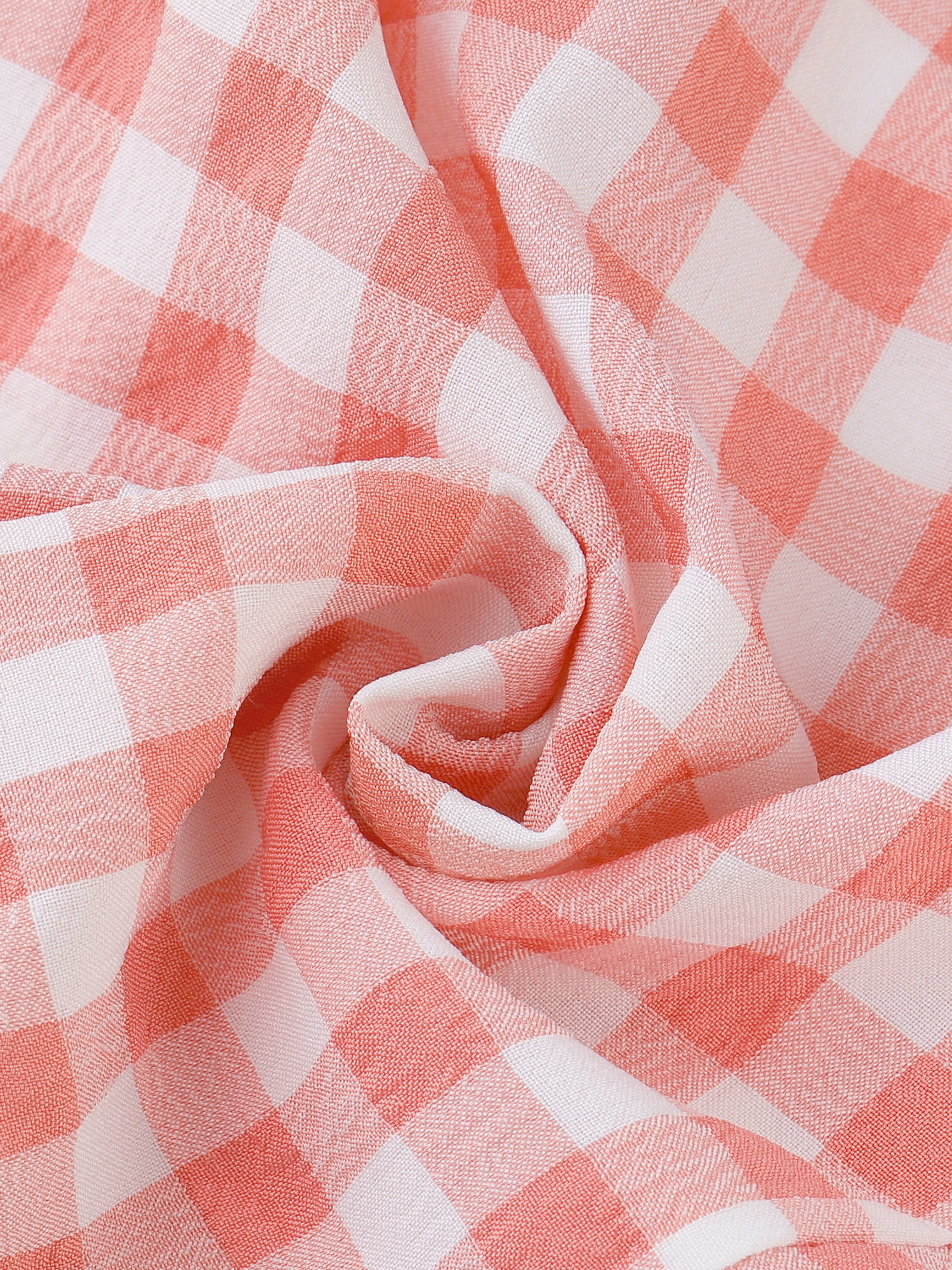 DARING DIVA Women's Gingham Crew Neck Puff Short Sleeve Blouses 3XL Watermelon Pink