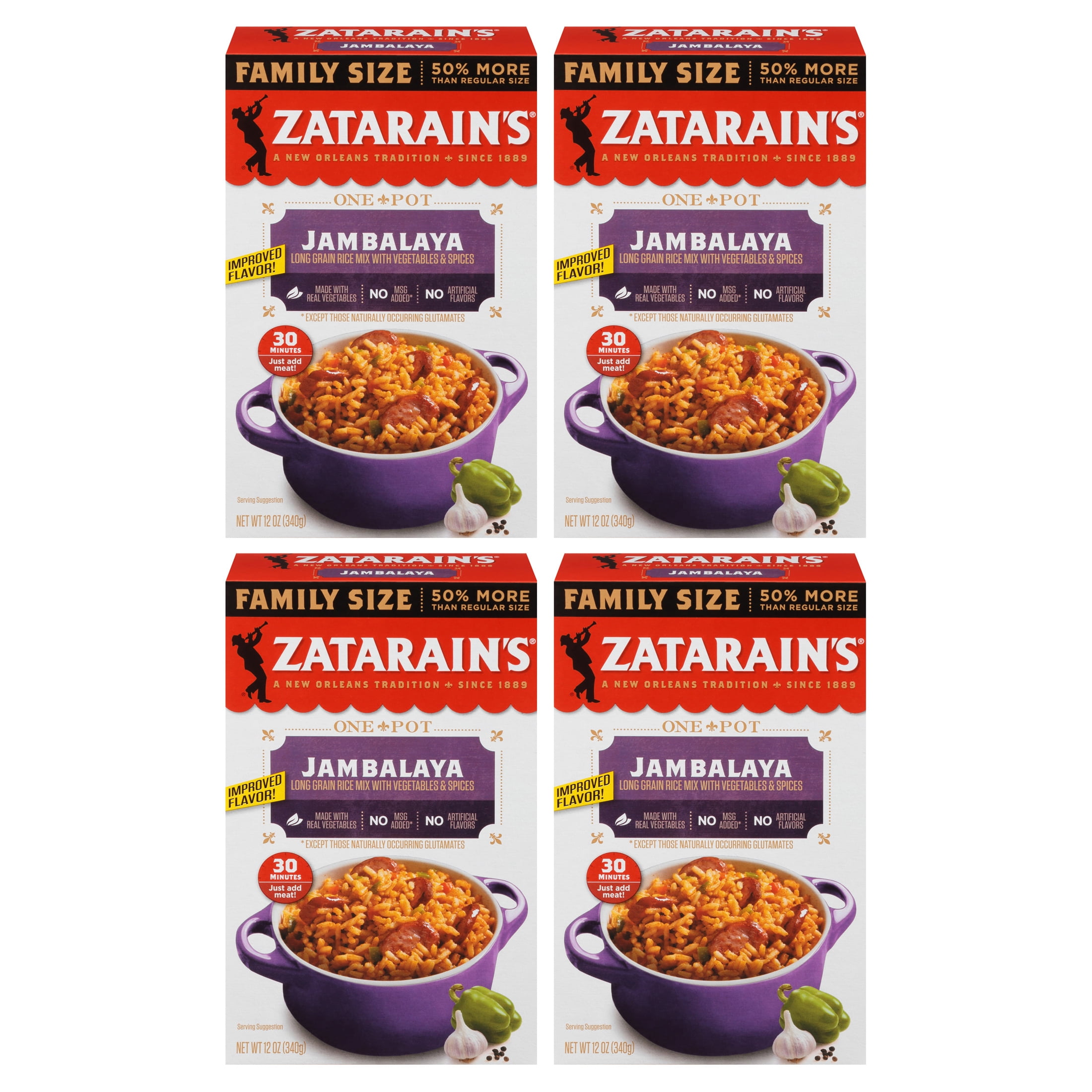 (4 pack) Zatarain's Jambalaya Rice Family Size, 12 oz