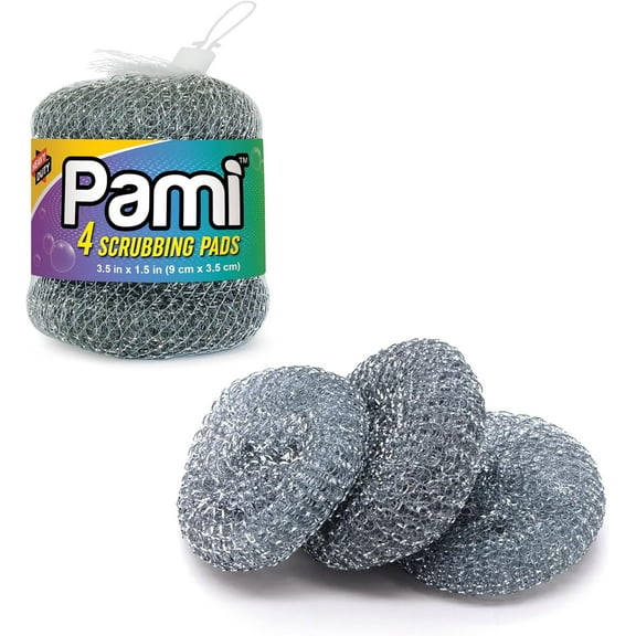 PAMI Heavy Duty Stainless Steel Scrubber Pads, 4 pack Non-Scratch Metal Steel Wool Dish Scrubbers