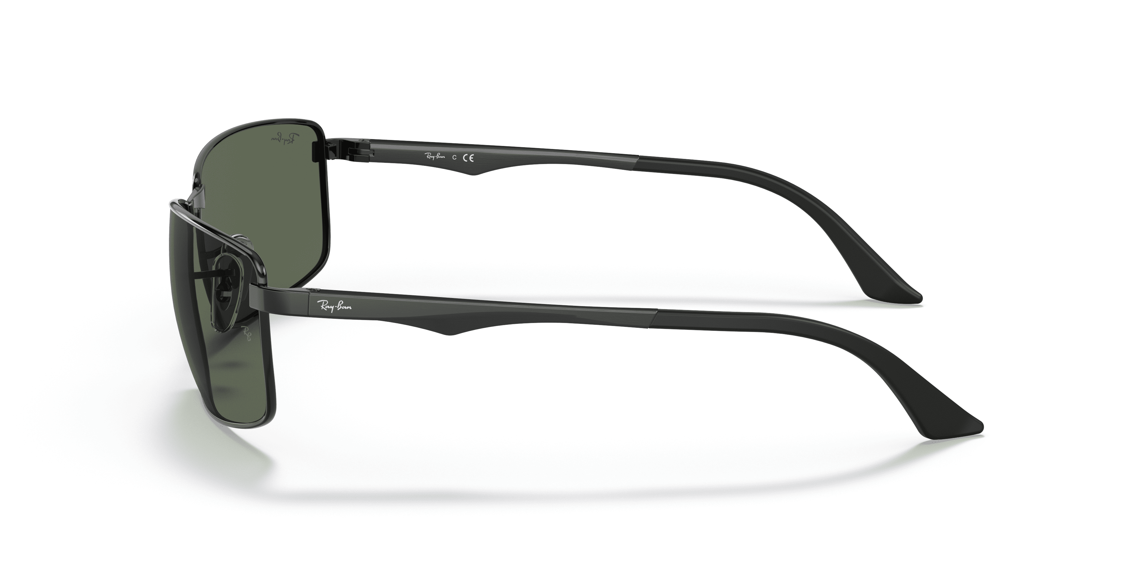 Ray-Ban RB3498 Rectangle Sunglasses, Sporty Square Eyeglasses with Case, Polished Black/Dark Green, Size 61