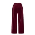 thumbnail image 4 of Women's Solid Color Velvet Drawstring Pants, Luxury Wide Leg Trousers, Elastic Waist Casual Pants, Soft Velour Lounge Pants, Comfortable Straight Leg Bottoms, Relaxed Fit Trousers Wine, 4 of 6