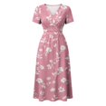 thumbnail image 5 of Beach Dresses for Women Short Sleeve Wrap V-Neck Hight Waist Sundress Casual Knee Length A-Line Dress, 5 of 7