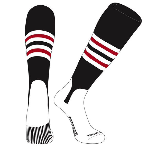 PEAR SOX OTC Baseball Softball Stirrup Socks (F, 5in) Black, White, Red (XS)