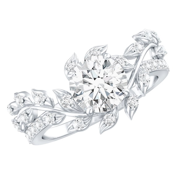 Rosec Jewels Nature Inspired Moissanite Engagement Ring for Women - Vine Leaf Ring - 7 mm Round - D-VS1 Quality Certified, 925 Sterling Silver, US 3.50