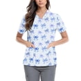 thumbnail image 2 of Medical Scrubs, Uniforms with Dual Pockets Cotton Hemp Blend Uniform Short Sleeve V-Neck Scrub Top Bow Print Healthcare Workwear Christmas Nurse Work Apparel Womens Nursing Blue 5Xl, 2 of 4