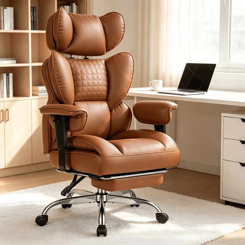 Simple Deluxe Big and Tall Office Chair 350 lbs, PU Leather Executive Desk Chair with Footrest, Pocket Spring Cushion, Ergonomic Reclining Computer Chair for Home Office, Brown