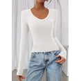 thumbnail image 3 of PRETTYGARDEN Womens Long Sleeve T Shirts Fall Trendy Deep V Neck Slim Fit Basic Crop Tops Casual Going Out Top, 3 of 10