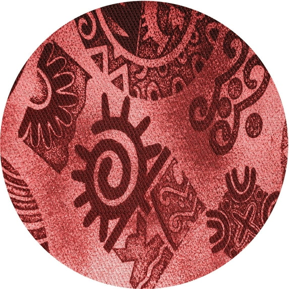 Ahgly Company Machine Washable Indoor Round Transitional Red Area Rugs, 8' Round