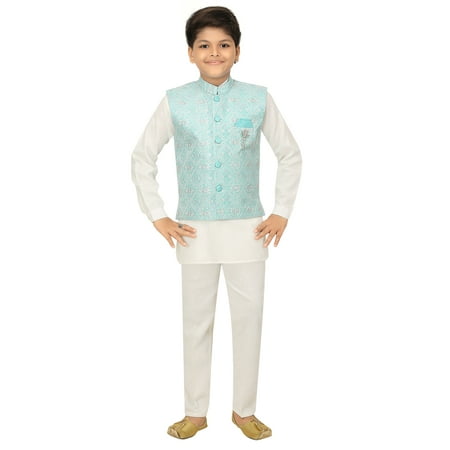 

Ahhaaaa Kids Ethnic Chikan Work Waistcoat Kurta and Pajama Set For Boys
