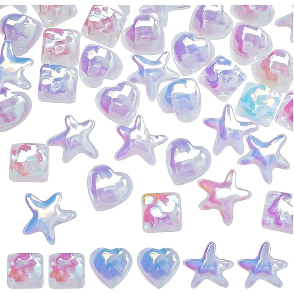48Pcs 3 Style Ocean Translucent Glass Cabochon Heart Square Starfish Electroplated Glass Cabochons for DIY Picture Phone Case Scrapbook Decor Hair Accessory Diameter 0.5-0.66inch