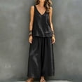 thumbnail image 5 of sdhkgrrt Women's 2 Piece Lounge Outfit V Neck Sleeveless Tank Matching Wide Leg Pants Loose Boho Vacation Casual Set Solid Travel Tracksuit Clothing, Black 2XL, 5 of 7