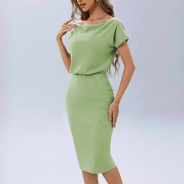 Evening Gown Basic Bodycon Dress for Women One Shoulder off Tank Top Short  Sleeve Pencil Long Dresses Club Party Dresses Slim Fit Dresses - Walmart.com