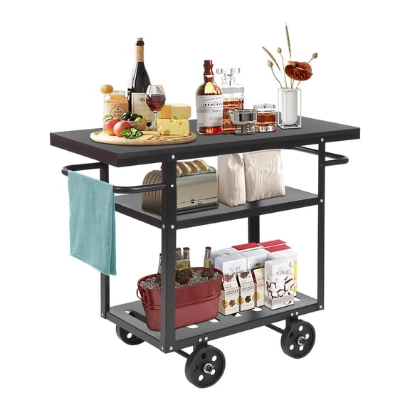 Vintage Rolling Bar Cart on Wheels Industrial Mobile Serving Cart 3 Tier Kitchen Storage Cart with 2 Side Handle for Kitchen Bar Office Coffee House