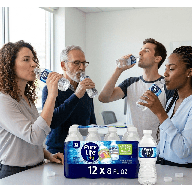 Pure Life Purified Water, 8 fl oz, 12-pack Plastic Bottles, Size: 8 fl oz 12 pack