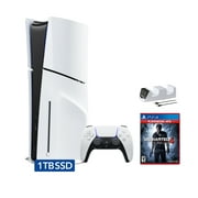 PlayStation 5 Slim Disc Edition Bundle with Uncharted 4 and C-Gamers Dual-Controller Charger - PS5, White