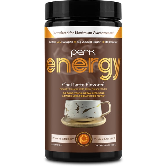 Perk Energy Drink Mix (Chai Latte) 20 Servings - Caffeinated Healthy Coffee Alternative with Protein, 100mg of Caffeine, Gluten-Free, Soy-Free
