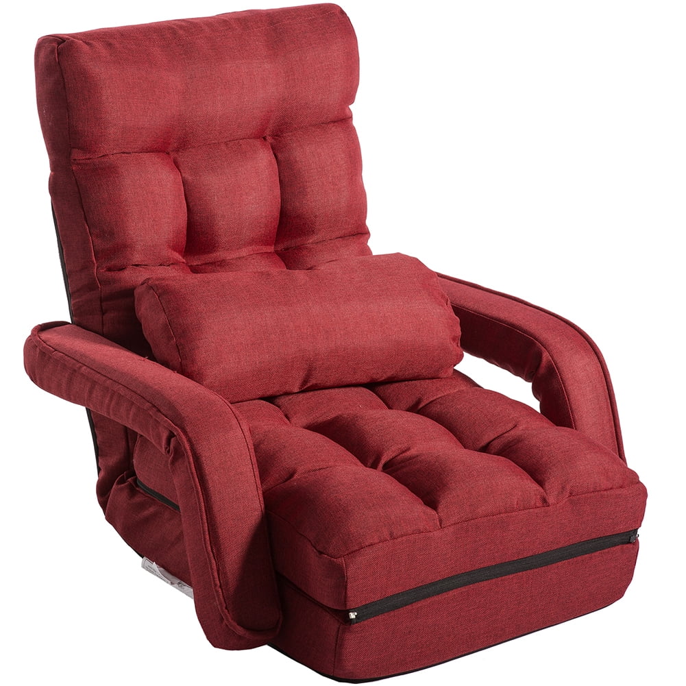 Kepooman Adjustable Folding Floor Sofa Chair with Armrests and a Pillow, Red Kepooman Adjustable Folding Floor Sofa Chair with Armrests and a Pillow, Red