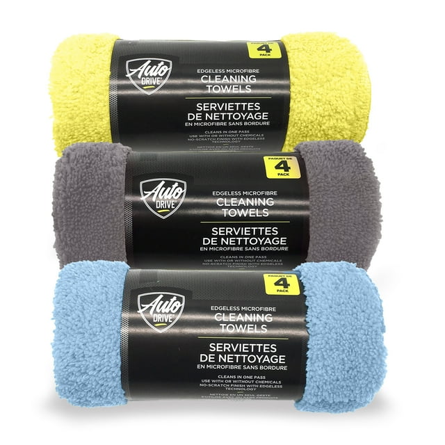 Auto Drive Edgeless Microfibre Auto, Multipurpose Cleaning Cloth, 4 pack, Assorted colors