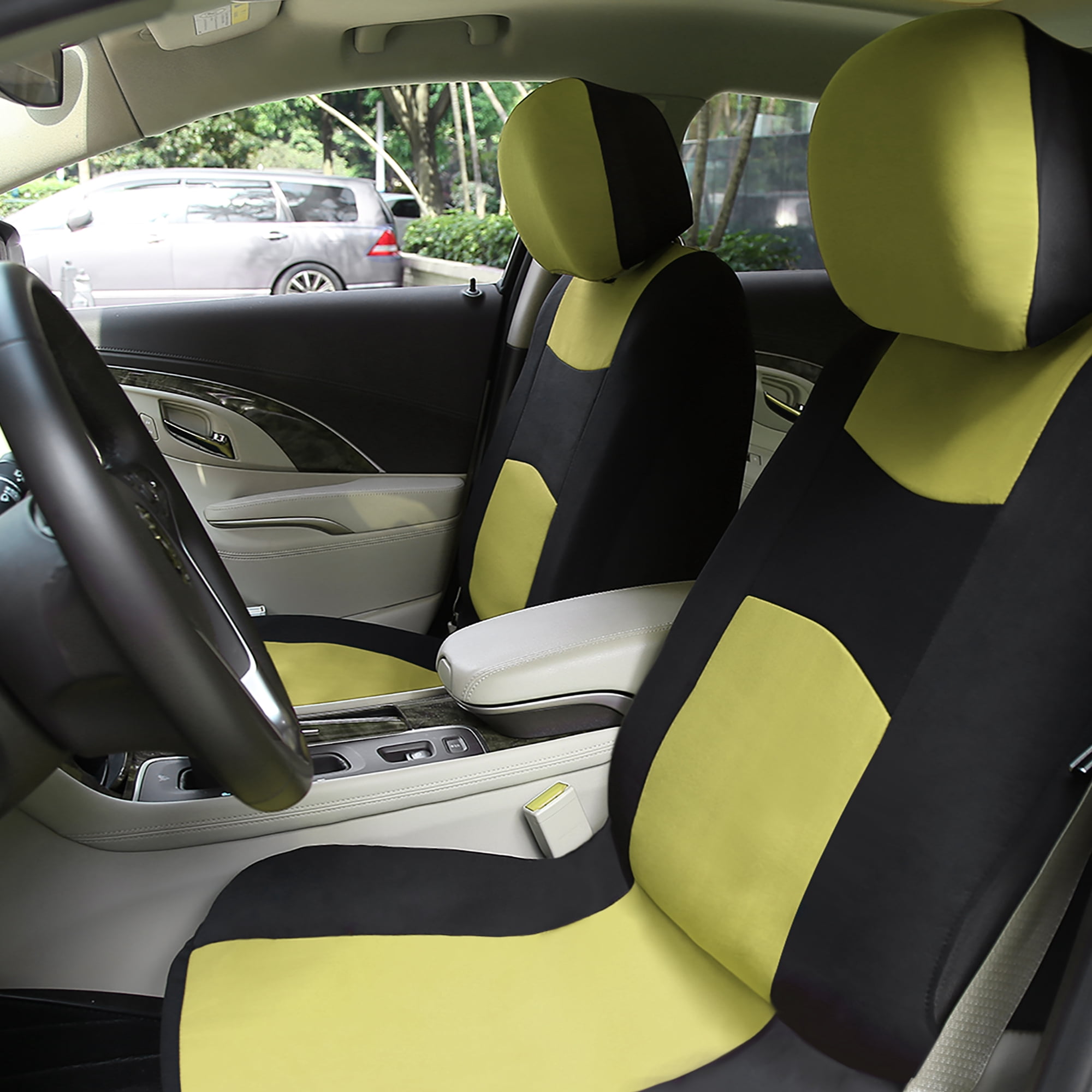 Unique Bargains 9Pcs Universal Fit Full Car Seat Cover Kit Black Yellow