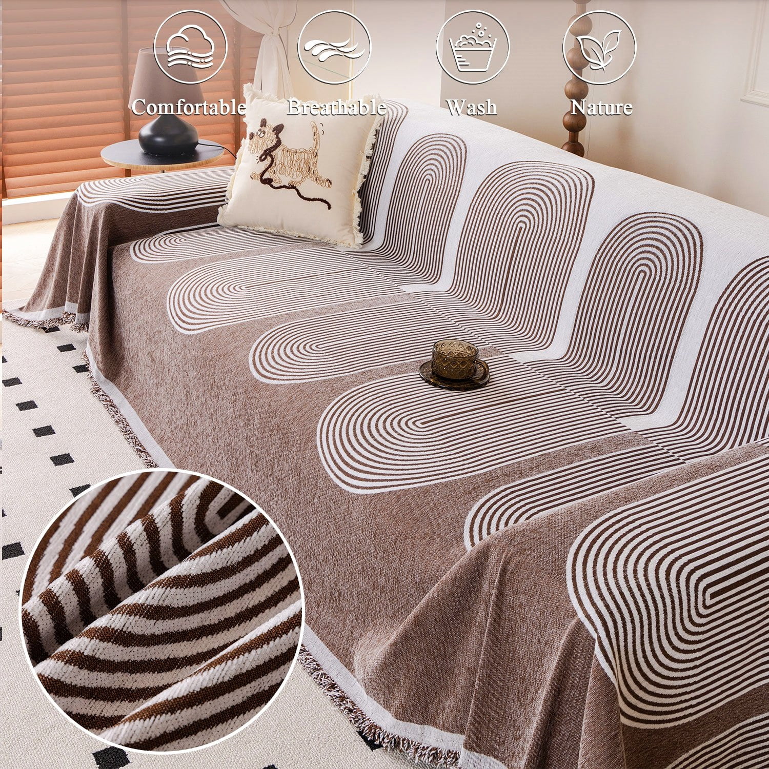 NAYOROOM Artistic Brown Sofa Cover，Couch Cover Protector Slipcover Sofa Towel Furniture Cover for Living Room（71"x 150" XX-Large）