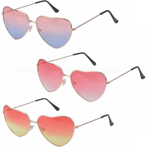 LINLIN 3 Pieces Heart Shape Hippy Specs Glasses Hippie Sunglasses Funny Glasses 60s 70s Carnival Hippie Party Decoration Glasses