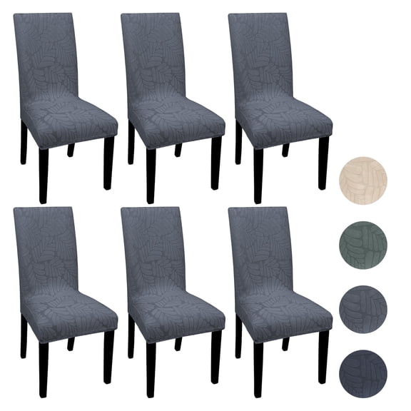 Vaukki 6 Pack Chair Covers for Dining Room,Stretch Jacquard Chair Cover Removable Washable Kitchen Dining Chair Protector Slipcovers for Home,Gray