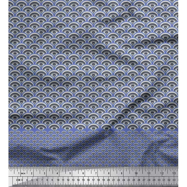 Soimoi Rayon Fabric Artistic Floral & Scale Geometric Print Fabric by The Yard 56 Inch Wide