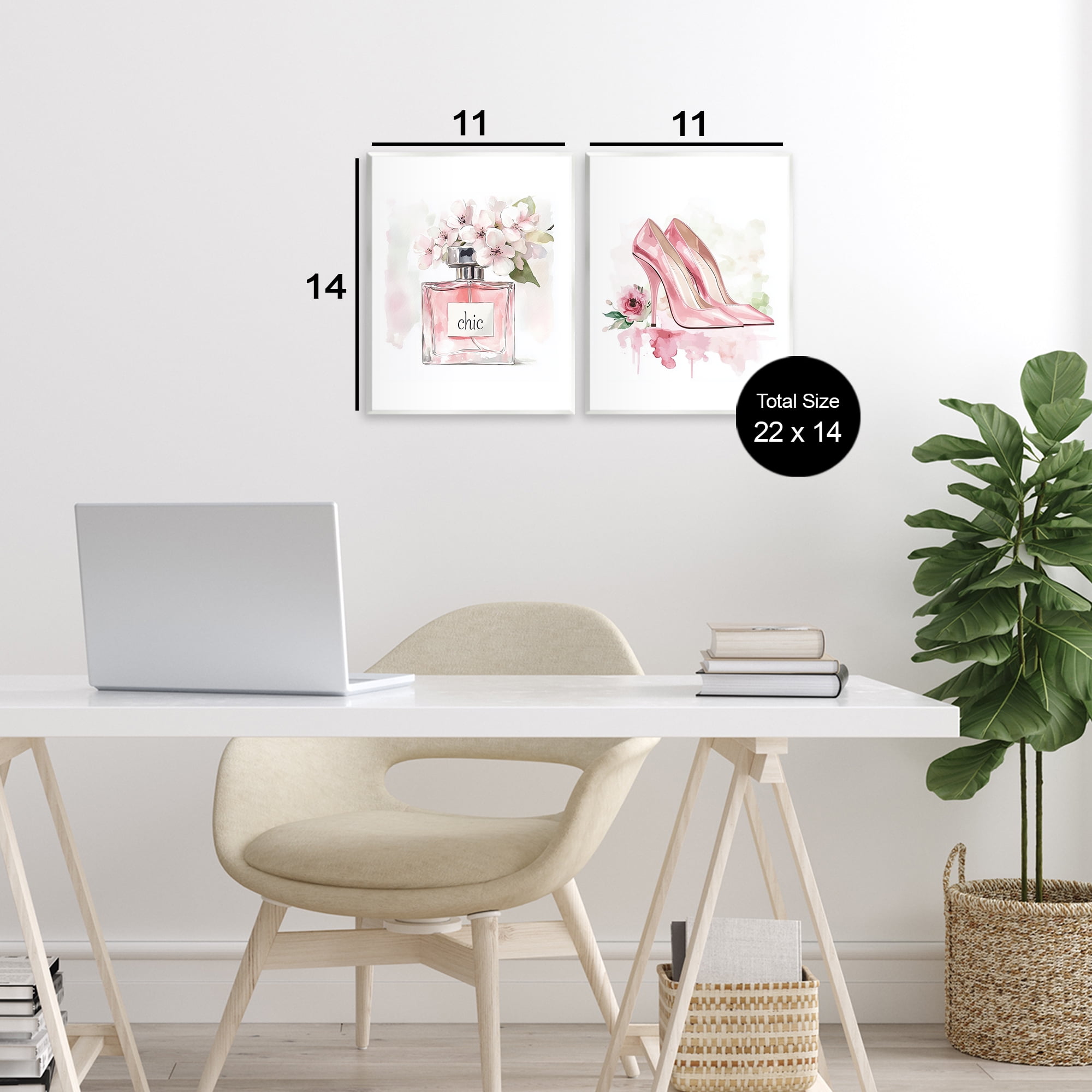 Rosy Pastel Perfume & Heels 2 Piece Wall Plaque Art Set, design by Christine Simpson Art