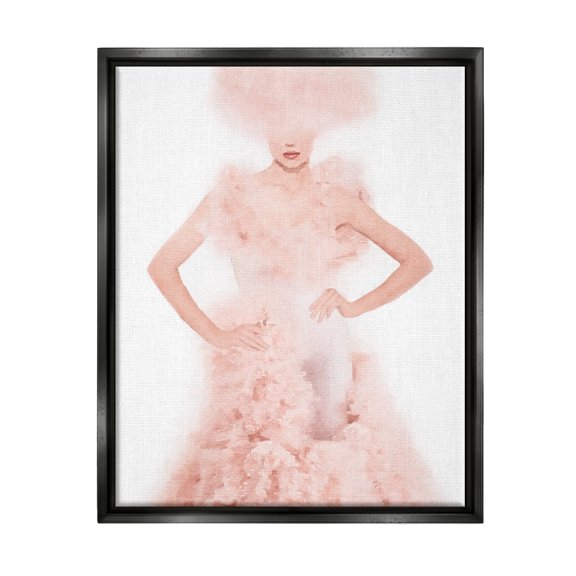 Stupell Pink Fluffy Fashion Gown Beauty & Fashion Painting Black Floater Framed Art Print Wall Art