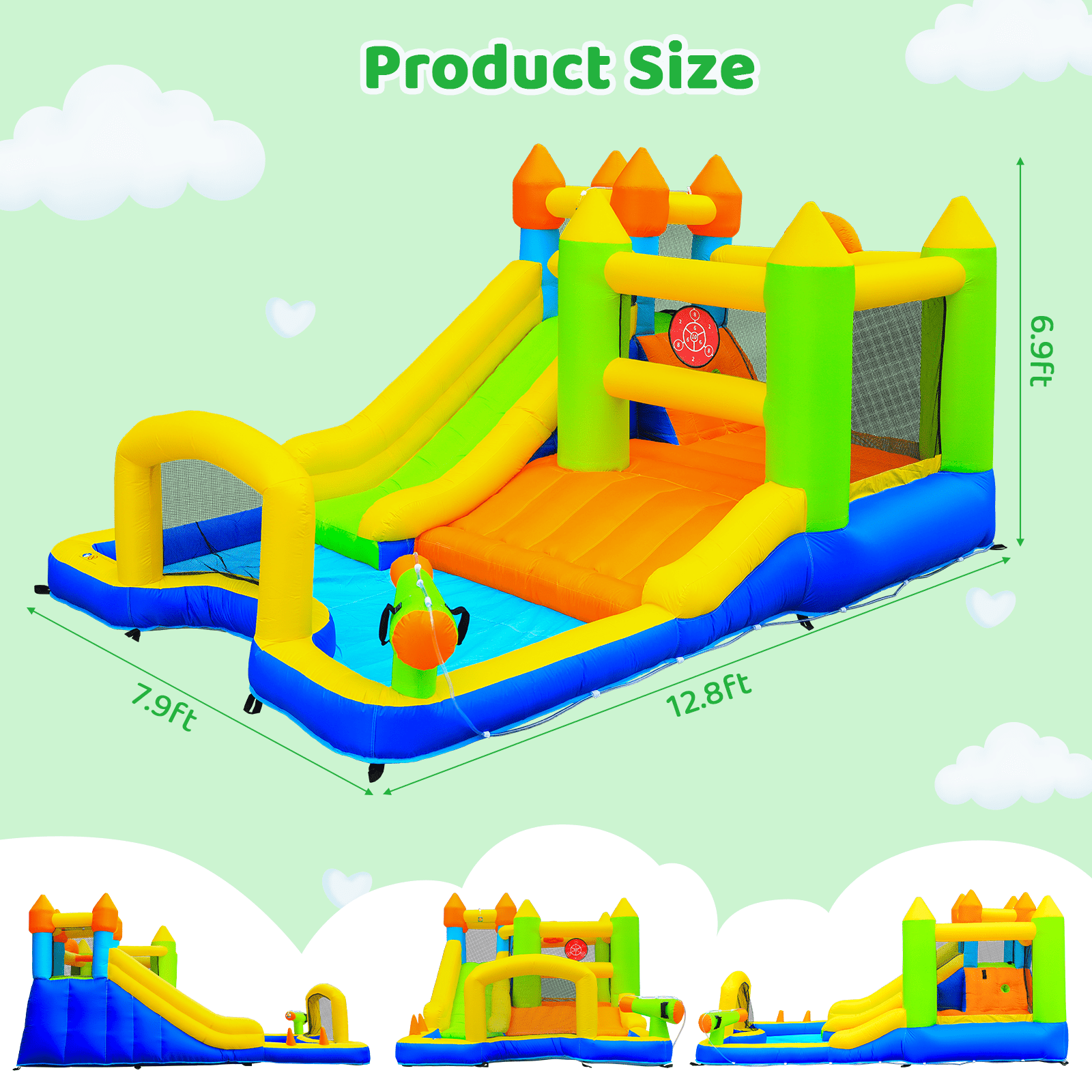 LAZY BUDDY Inflatable Water Slide Kids Bounce House with Splash Pool, Water Cannon, Climbing Wall, Blower & Basketball for Children Indoor / Outdoor Play