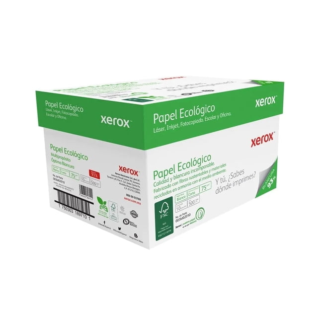Caja de Papel Ecológico Tamaño Carta Xerox 93% Blancura 5000 hojas