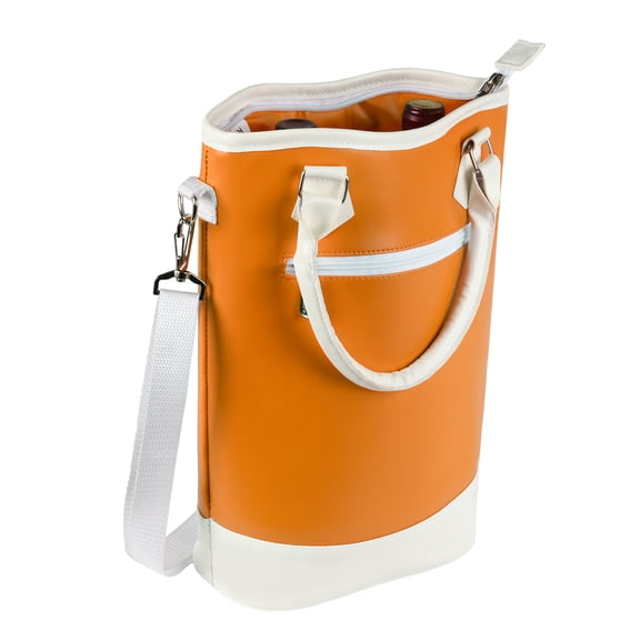 Tirrinia Insulated Wine Bag, Travel Padded 2 Bottle Wine Gift Bags with Handle and Adjustable Shoulder Strap Free Corkscrew, Great Wine Bags for Gifts, Orange White