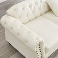 thumbnail image 6 of 86" PU Leather Chesterfield Sofa with Storage Seats, Modern Tufted 3 Seater Couch with Rolled Arms and Nailhead for Living Room, Bedroom, Ivory, 6 of 9