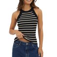 thumbnail image 5 of Baywell 2024 Summer Spice Hanging Neck Sleeveless Striped Bottom Sexy Slim Tank Top for Women S-XL, 5 of 7
