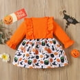thumbnail image 4 of Kmbangi Robe d'Halloween pour Tout-Petit Fille 0-4 Ans, Manches Longues, Épaules Dégagées, Vêtements Imprimés Citrouille, 4 of 7