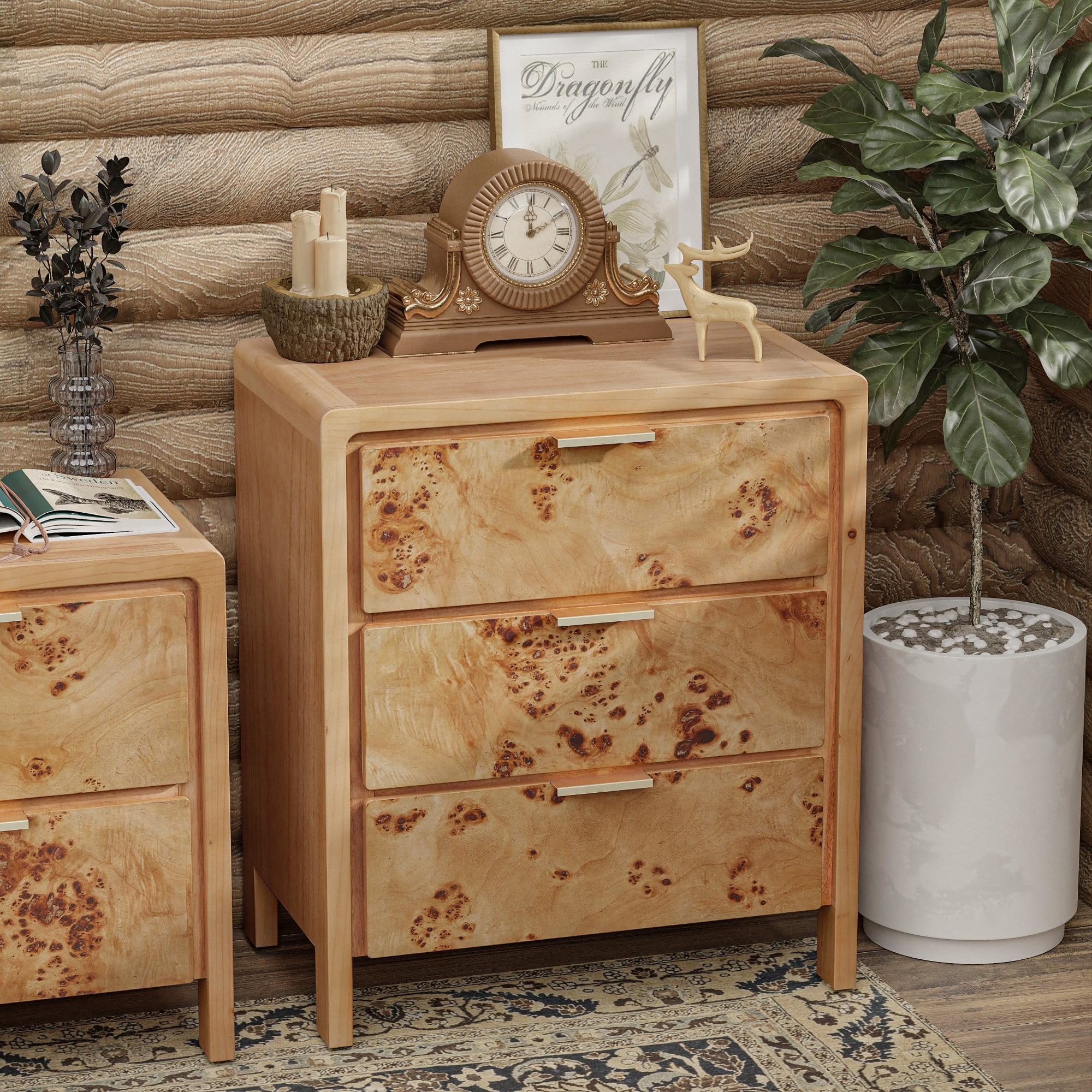 COZAYH 3 Drawer Dresser Natural Boho Solid Wood, 17” x 11.5” x 4.75”, 31.5 lb