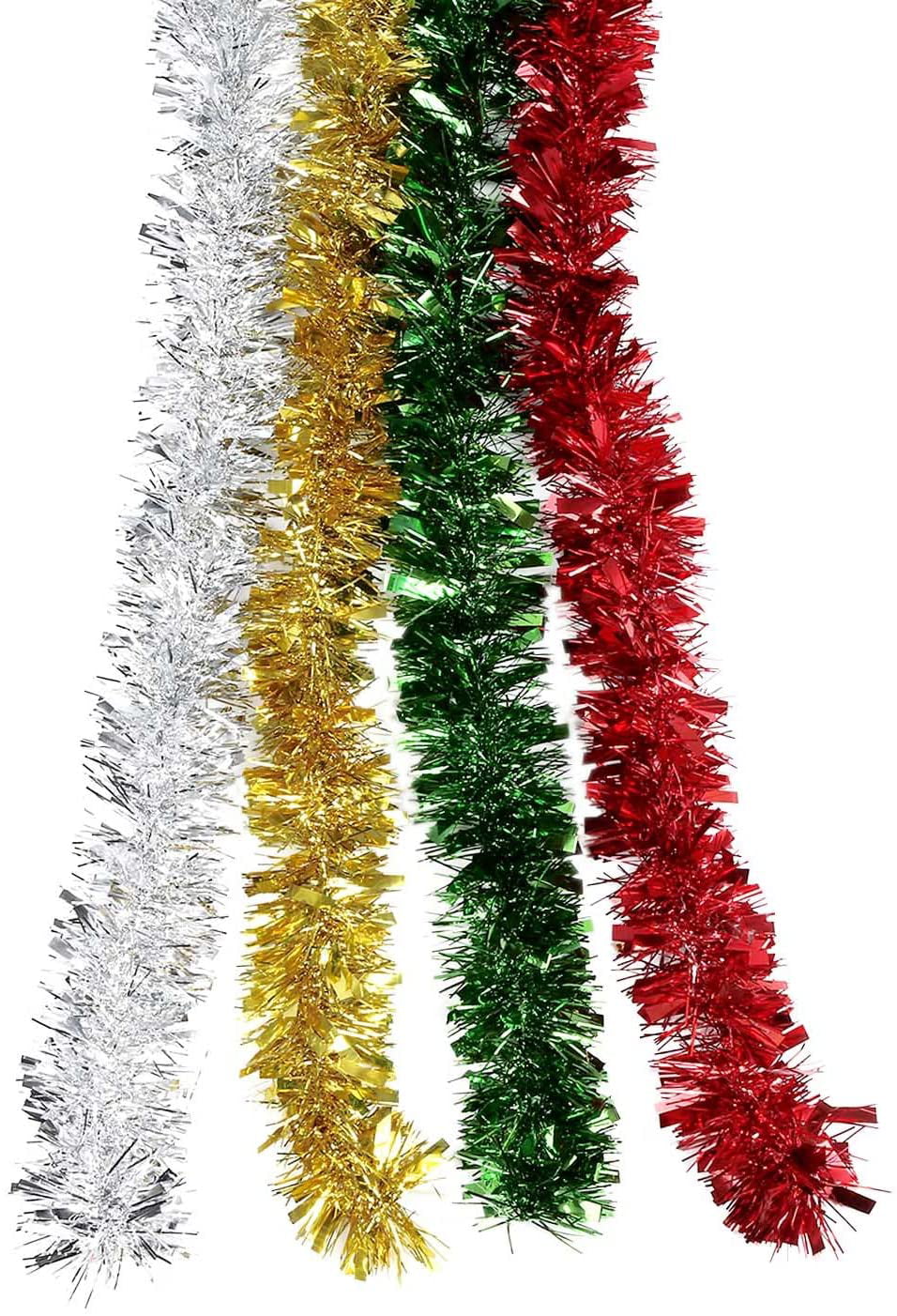 4 Pieces Christmas Tinsel Shiny Tinsel Garland for Holiday Decoration