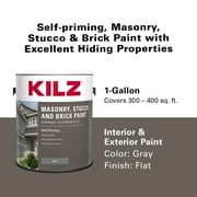 KILZ Self-Priming Masonry, Stucco and Brick Paint, Interior/Exterior, Flat, Gray, 1 Gallon