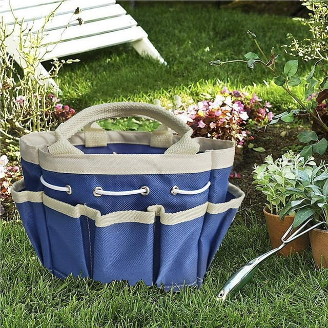 Langgg Garden Tote Bag Portable Solid Color Multi-pocket Lifting Handle Metal Tools Storage Bags Container Accessories
