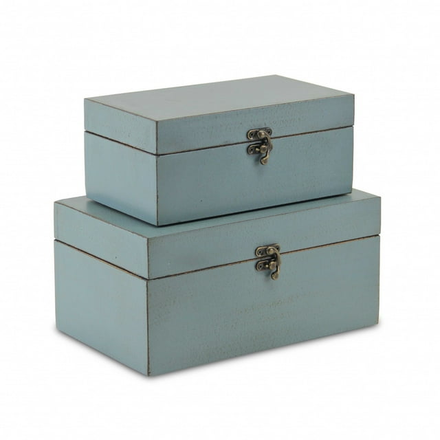 homeroots office 399678 Set of Two Pale Blue Wooden Storage Boxes