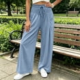 thumbnail image 6 of CQONEPT Smocked Waist Pants for Women Wide Leg Fall Casual Lounge Pant High Waisted Palazzo Ruffle Full Length Soft Trousers with Pocket Light Blue 2XL, 6 of 7