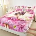 thumbnail image 3 of Manfei Cute Princess Girl Queen Sheet Sets, Dreamy Pink Flower Flat Sheet, Ballet Dancer Queen Fitted Sheet, Luxury Bedroom Decor 4 Pieces, 3 of 7