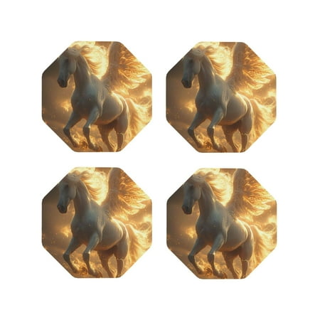 

Tebeau Golden Winged White Horse Print Set of 4 Leather Drink Coasters Round Cup Mat Pad for Home and Kitchen Use 4 -Octagon