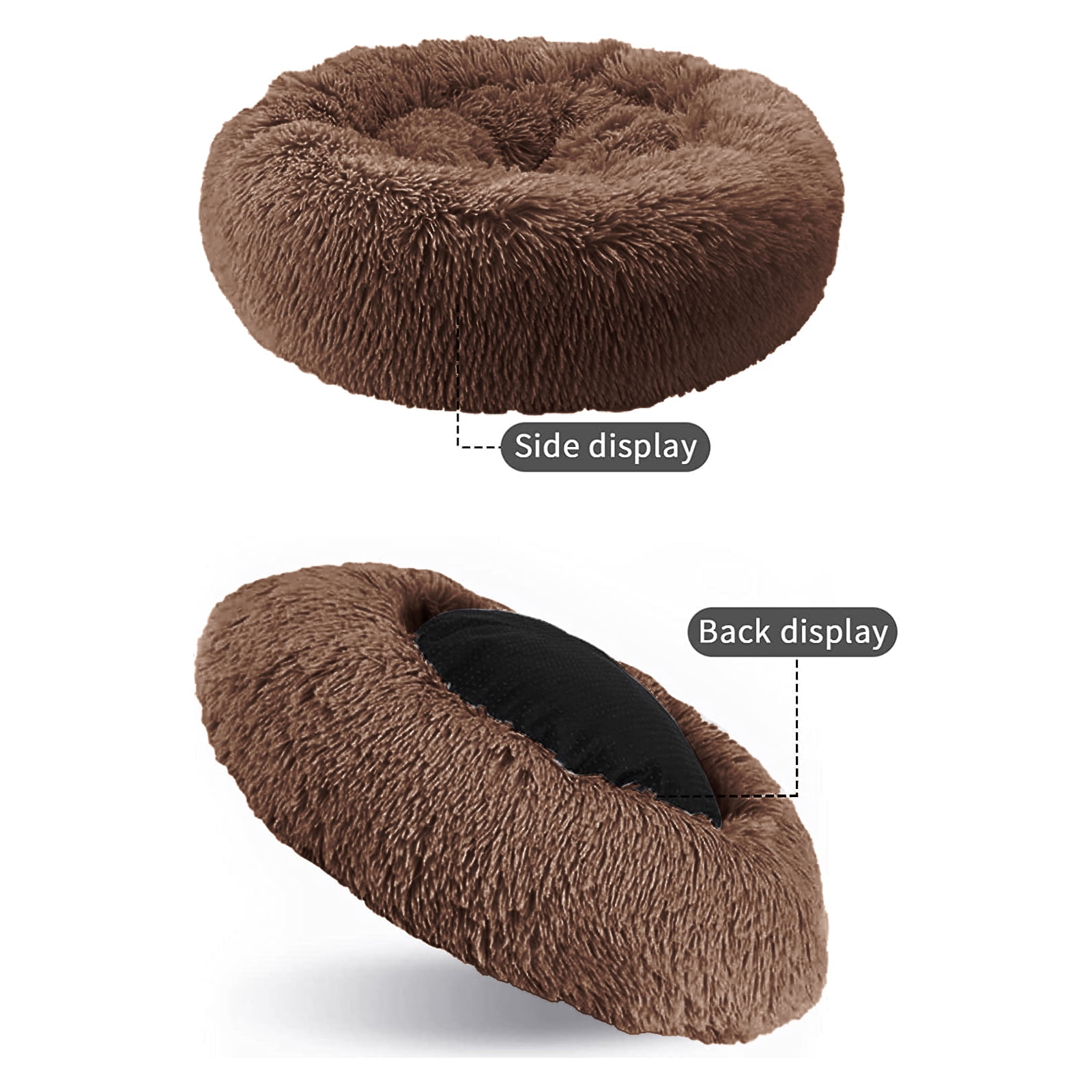 Nisrada Calming Donut Dog Bed Anti-Anxiety, Self Warming, Cozy Soft Plush Round Pet Bed, Ideal for Both Home & Travel, 20"L x 20"W x 8"H